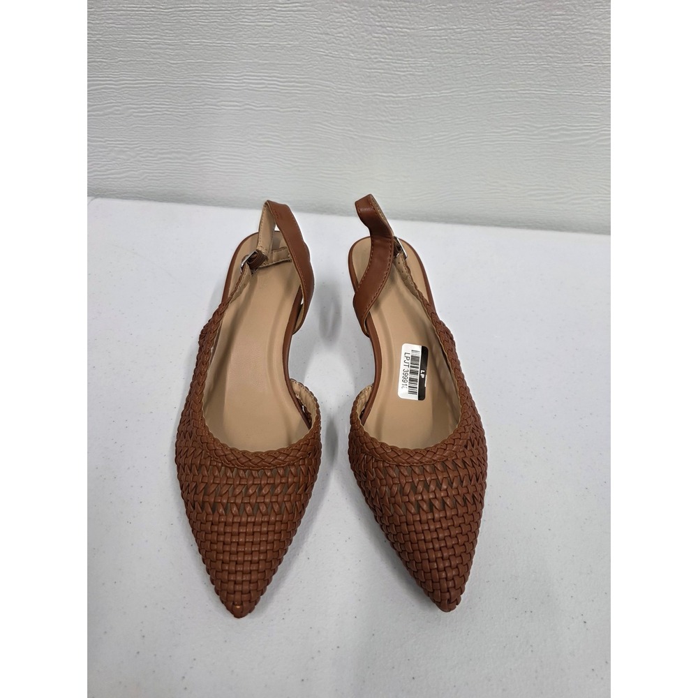 A New Day Miriam Woven Slingback Pumps Brown Pointed Toe Kitten Heels Size 7